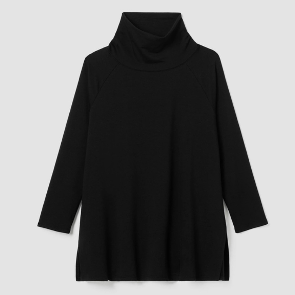 Eileen Fisher Funnel Neck Tunic Sweatshirt Black XS - Picture 3 of 7